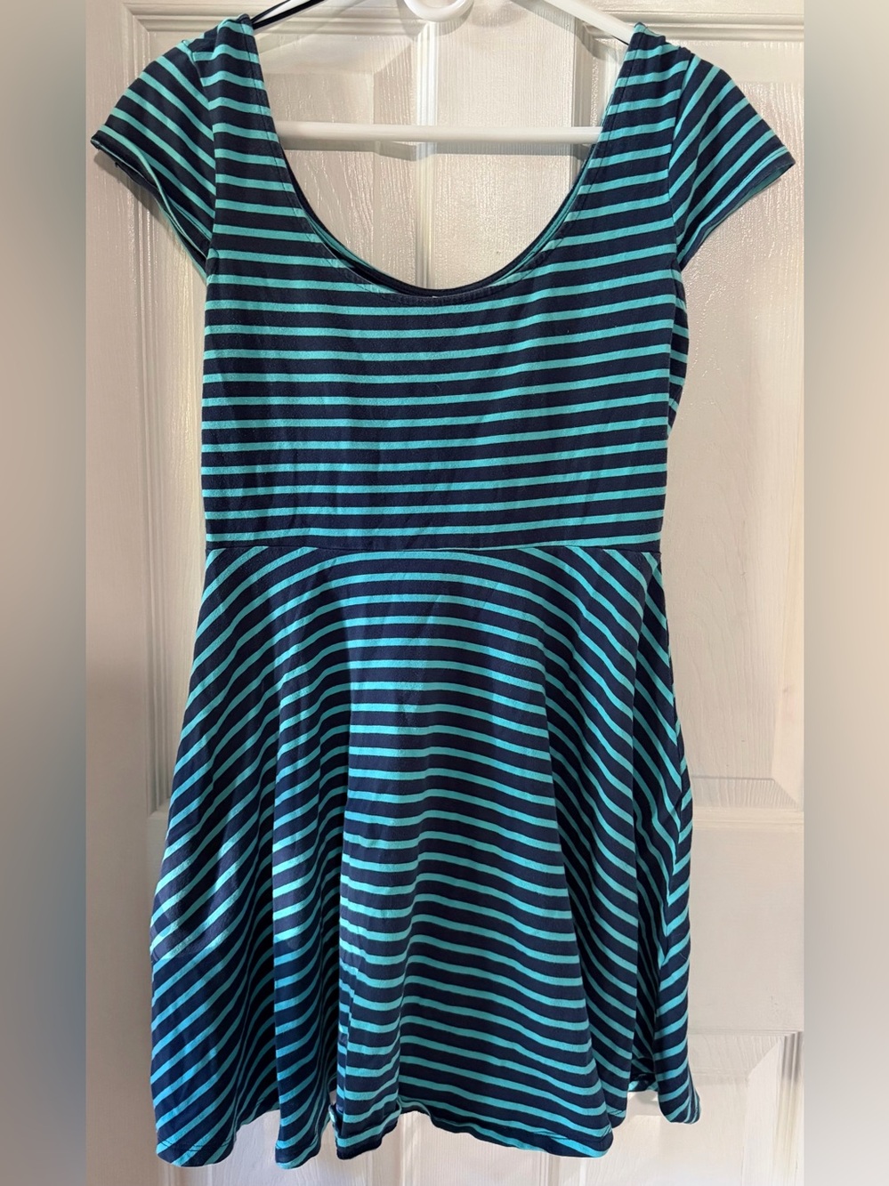 Lauren Conrad Capped Sleeve Scoop Neck Striped Skater Dress